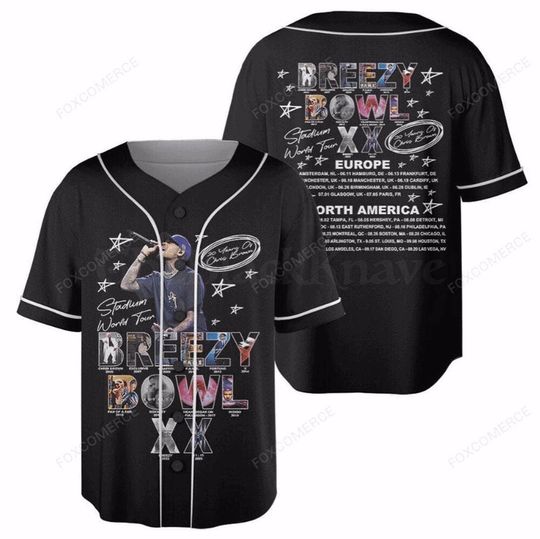 Discover Chris Brown Breezy Bowl XX Tour 2025 Graphic Baseball Jersey