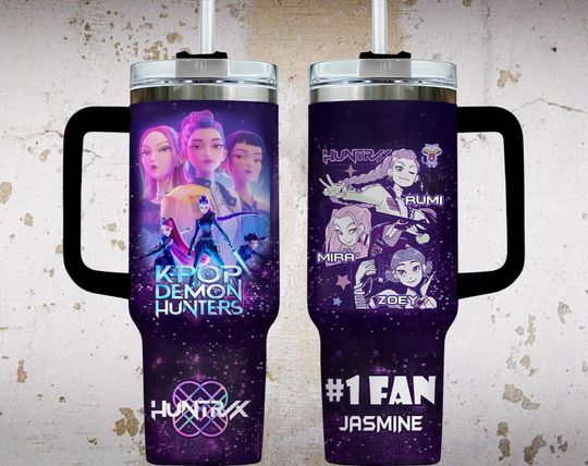 Custom Retro Kpop Demon Hunters 40oz Tumbler With Handle, Lover Kpop Huntrix Tumbler, Demon Huntrix Tumbler
