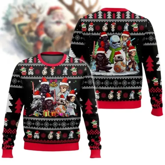 Discover BG Star Wars Ugly Christmas Sweater, Mandalorian Darth Vader Santa Sweatshirt