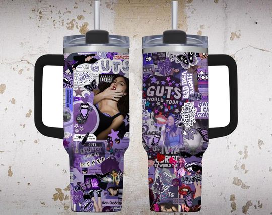 Retro Olivia Rodrigo 40oz Tumbler With Handle, Lover Olivia Rodrigo Tumbler 40oz, Guts World Tour Tumbler 40oz.