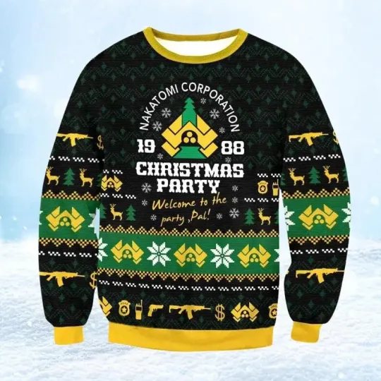 BG Nakatomi Plaza Party 1988 Ugly Christmas Sweater, Die Hard Yippee Ki Yay Xmas
