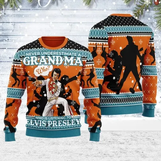 Discover BG Retro Elvis Presley Ugly Sweater, The King Of Rock N Roll Christmas Sweater