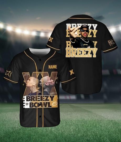 Discover Custom Chris Brown Breezy Bowl Baseball Jersey, Personalized Hip Hop Rapper Jersey, Fan Gift Shirt, Vintage Music Jersey