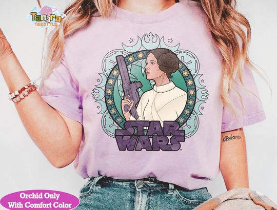 Retro 80s Star Wars Princess Leia Stained Glass Cartoon Tee, Galaxy's Edge Hollywood Studios Birthday Gift