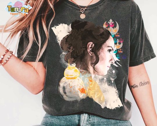Discover Retro 80s Star Wars Rey Collage Portrait Tee, Crop Top, Galaxy's Edge Collection, Perfect for Star Wars Day 2025, Hollywood Studios Vacation