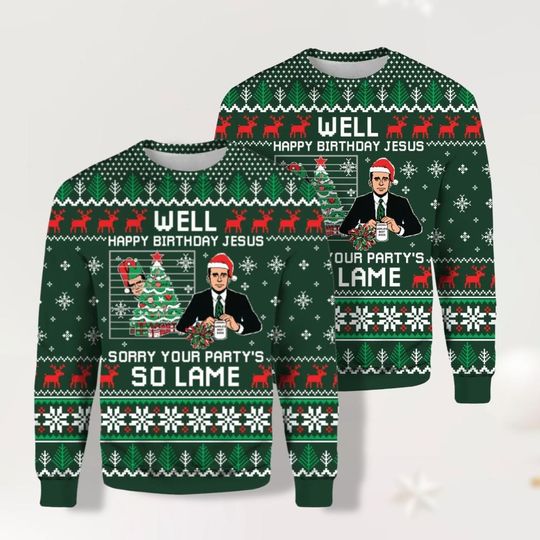 The Office Movie Ugly Christmas Sweater, Michael Scott Xmas Sweater, Happy Birthday Jesus Shirt, Sorry So Lame, Movie Sweater Shirt