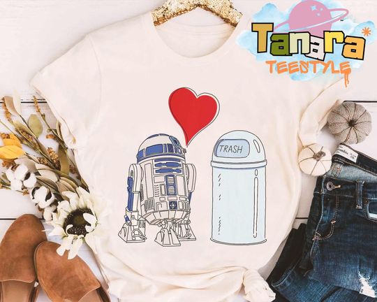 Discover Funny Droid R2-D2 Loves Trash Can Shirt, Star Wars Day Tee, Galaxy's Edge Hollywood Studios Gift, Perfect for Family Vacation Holiday