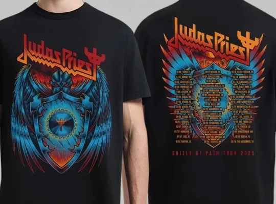 Discover Judas Priest Shield Of Pain Tour 2025 Shield Wings Two Sided Unisex T-Shirt