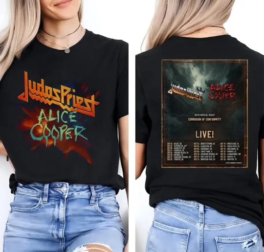 Discover Judas Priest And Alice Cooper North American Tour Date 2025 Double-Sided T-Shirt