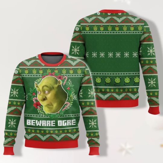 Shrek Christmas Ugly Sweater, Fiona And Shrek Shirt, Girls Christmas Shirt, Shrek Face Christmas Shirt, Holiday Movie Sweater Shirt