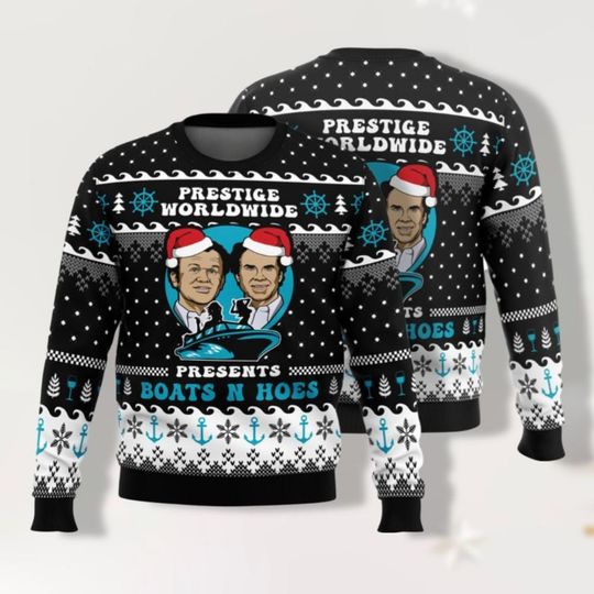 Step Brothers Christmas Ugly Sweater, Prestige Worldwide Boat n Hoes Christmas Sweater, Christmas Comedy Movie Shirt, Men Sweater