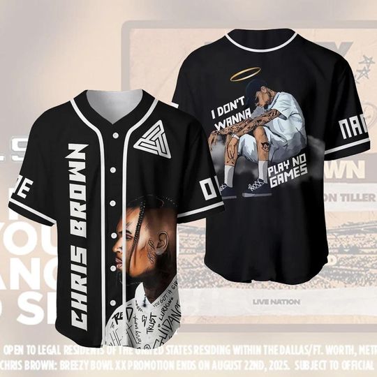 Discover Chris Brown Jersey, Chris Brown Breezy Bowl XX Tour Baseball Shirt, Chris Brown 2025 Breezy Bowl Tour XX Jersey, Chris Brown Tour Jersey