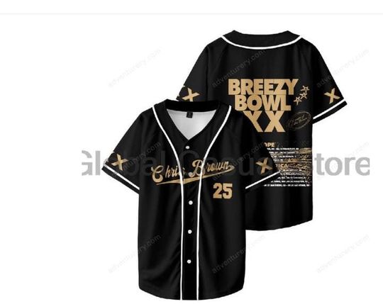Chris Brown Breezy Bowl XX Tour 2025 Jersey Baseball Jacket Shirts Short Sleeve Button-up Tee Women
