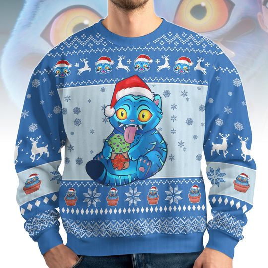 Christmas Blue Tiger Ugly Sweater, Demon Tiger Xmas Sweater, Demon Hunter Sweatshirt, Huntrlx Christmas Sweater, Winter Outfit, Xmas Gift