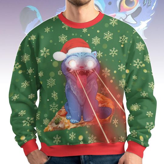 Discover Christmas Demon Laser Tiger Ugly Sweater, Demon Blue Tiger Xmas Sweater, Demon Hunter Sweatshirt, Huntrlx Christmas Sweater, Xmas Gift