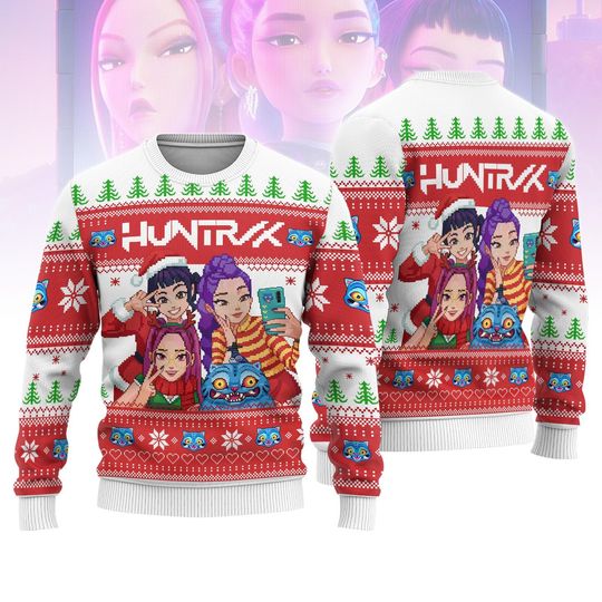 Discover Christmas Huntrlx Ugly Sweater, Pixel Girls Xmas Sweater Kpop, Demon Hunter Sweatshirt, Christmas Kpop Costume Sweater, Xmas Holiday Gift