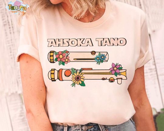 Retro 90s Ahsoka Tano Jedi Lightsaber Floral T-Shirt, Star Wars Day, Galaxy's Edge Disney World, Perfect for Hollywood Studios