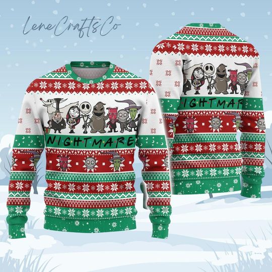 Friends Nightmare Ugly Xmas Sweater, Oogie Boogie Holiday Christmas Sweater, Jack And Sally Spooky Season Sweater, Disneyland Sweater
