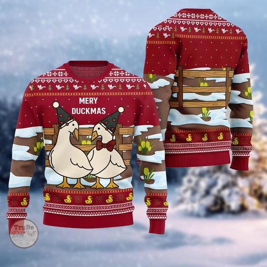 Discover Merry Duckmas Ugly Sweater, Funny Duck Christmas Sweater, Cute Duck Sweater, Idea Christmas Gift for Men Women, Holiday Eve Sweater