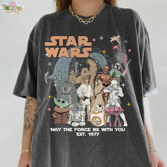 Discover Star Wars May the Force Be With You T-Shirt, Crop Top, Vintage Disney Collection, Retro 80s Design, Perfect for Star Wars Fans,Classic Movie