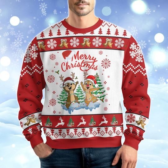 Discover Disney Chip And Dale Christmas Ugly Sweater, Chip N Dale Holiday Sweater, Squirrel Cartoon Movie Shirt, Christmas Couples Sweatshirt