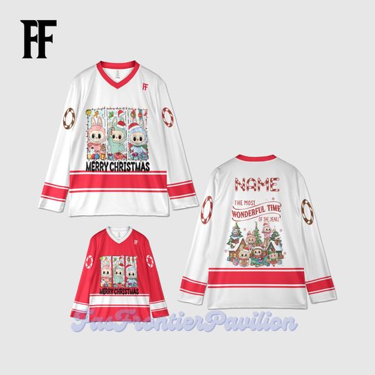 Discover Custom Labobo Christmas Shirt, Labobo Christmas Hockey Jersey, Labubu Lover Shirt, Winter Cartoon Labubu Family Tee, merry christmas Shirt