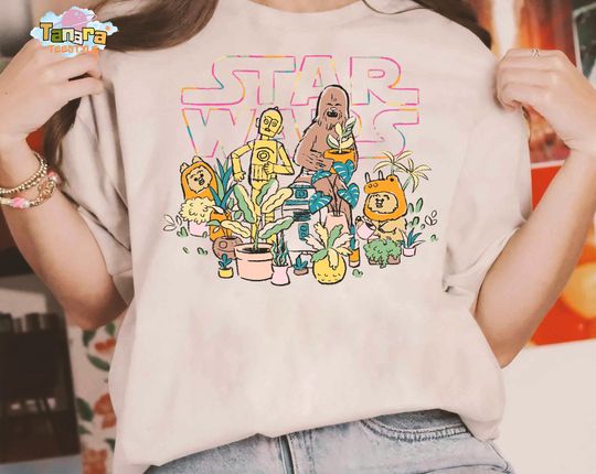 Retro 90s Star Wars C-3PO Chewbacca Wicket Ewoks T-Shirt, Funny Disneyland Gift, Galaxy's Edge, Perfect for Fans