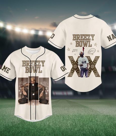 Discover Custom Chris Brown Breezy Bowl XX Jersey, White Baseball Shirt, Personalized Rapper Fan Gift Music Jersey,Chris Brown Baseball Shirt