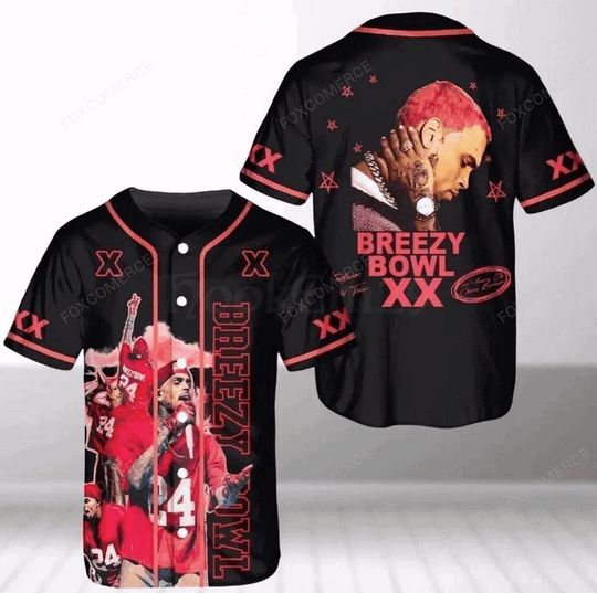 Discover Chris Brown Jersey, Chris Brown Breezy Bowl XX Tour Baseball Shirt, Chris Brown 2025 Breezy Bowl Tour XX Jersey