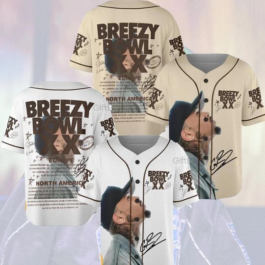 Discover Chris Brown Jersey, Chris Brown Breezy Bowl XX Tour Baseball Shirt, Chris Brown 2025 Breezy Bowl Tour XX Jersey, Chris Brown Tour Jersey