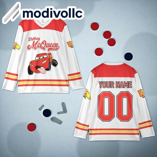 Discover Custom Lightning McQueen Jersey, Personalized Kids Racing Team Shirt, Name & Number Long Sleeve Top