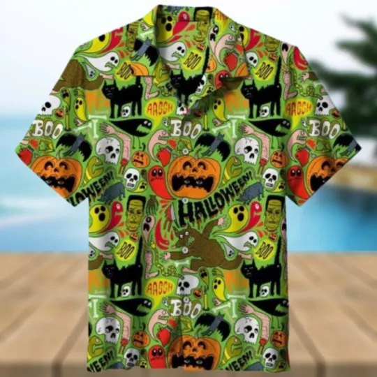 Discover Halloween Pattern Hawaiian Party Shirt
