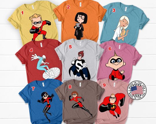 Disney Incredibles Family Pixar Characters T-Shirt, Incredibles Disney Birthday Shirts, Superhero Family Outfits, Disneyworld Matching Shirt