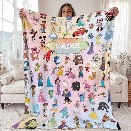 Discover Custom Name Disneyworld Character Fleece Blanket, Mickey And Friends Blanket, Pixar Toy Story Cars Monster Inc Blanket