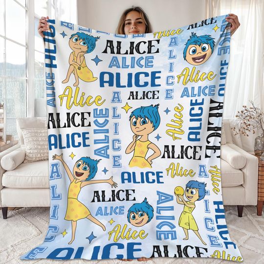 Discover Personalized Joy Watercolor Pixar Inside Out Blanket, Disneyland Disgust Sadness Anger Anxiety Ennui Envy Inside Out 2 Movie Blanket