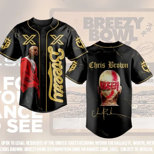 Discover Chris #Brown Breezy Signature  Baseball Jersey, 2025 Breezy Bowl Tour Fans Gift