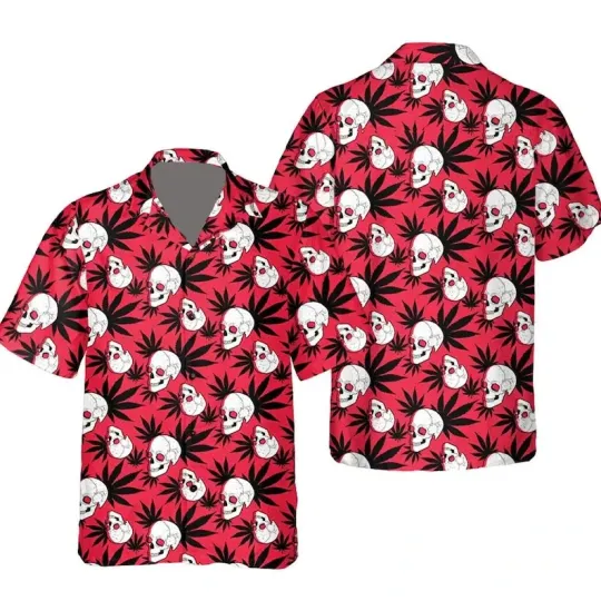 Discover Halloween Hawaiian Shirt Skull Red Black Leaf Pattern Gothic Top