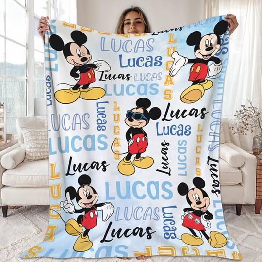 Personalized Disneyland Mickey Blanket, Custom Name Mickey Blanket