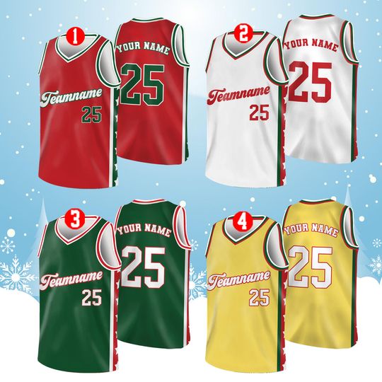 Christmas Jersey, Custom Basketball Jersey, Personalized Jersey, Holiday Team Jersey, Santa Basketball, Ugly Sweater Jersey Gift