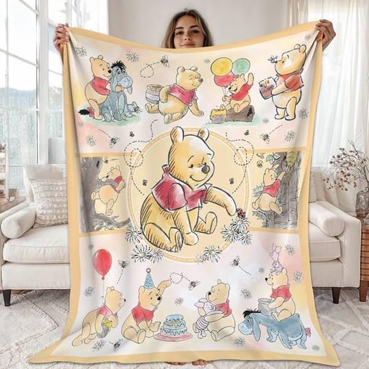 Discover Personalized Watercolor Winnie the Pooh Blanket | Pooh Bear and Friends Blanket