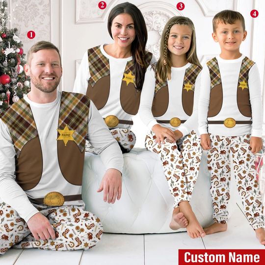Cowboy Boots Pajamas, Western Print Pajamas, Christmas Sleepwear Set, Custom PJs for Kids and Adults, Personalized Pajama, Matching Family