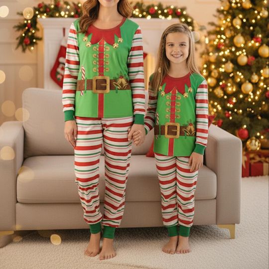 Discover Christmas Pajamas Matching Family PJs, Elf Christmas PJs, Kids Christmas Outfit, Holiday Sleepwear, Festive Family Outfit