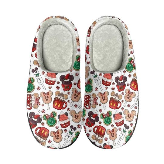 Disney Holiday Snacks Christmas Women's Indoor Slippers, Disney Slippers, Disney Women's House Shoes, Disney Holiday Gift, Gift for Mom