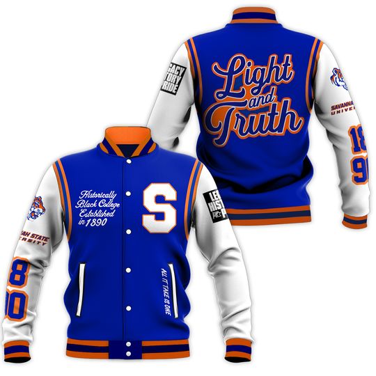 Letterman Savannah State University Motto 2.0 Varsity Jacket, Royal Blue and White