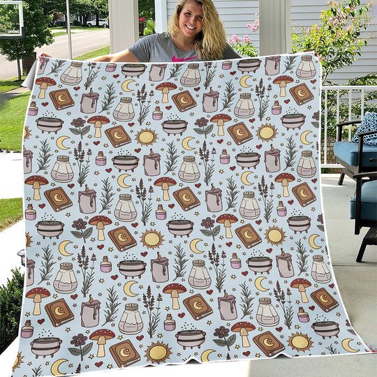 Magical Witchy Plush Throw Blanket Salt Lavender Rosemary Cozy Cottagecore Room Decor