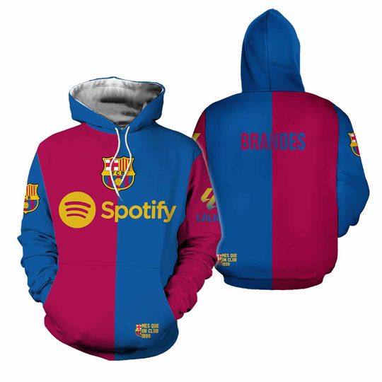 FC Barcelona Hoodie/Custom Soccer Hoodie/Personalized Football Sweatshirt for Players & Fans/Game Day Wear/European Football