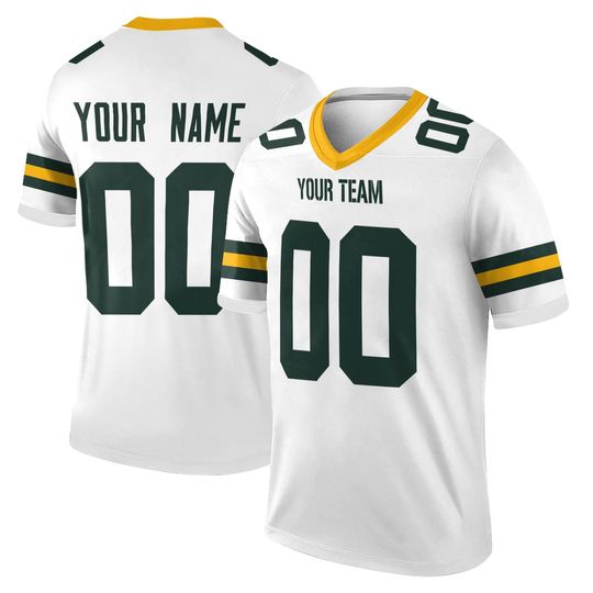 Custom Green Bay Packers Football Jersey - White, Personalized Team Name & Number for Men and Women