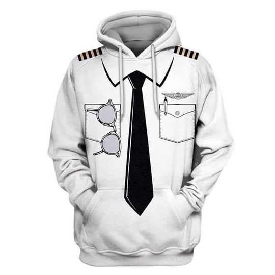 Discover Uniform Of Pilot Cosplay 3D Full Over Print Hoodie Sweatshirt Shirt, Job Costume Sweatshirt, Uniform Of Pilot Costume Halloween Outfit