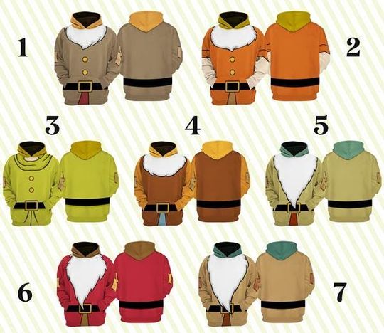 Disneyland Seven Dwarfs Costume 3D Hoodie, Snow White Cosplay Matching Hoodie