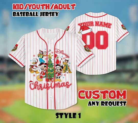Discover Custom Disney Mickey & Friends Xmas Baseball Jersey, Disney Christmas Family Shirt, Merry Christmas Party 2025, Disney Jersey Gifts